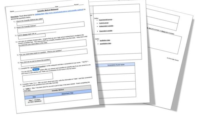 Scientific method webquest answer key