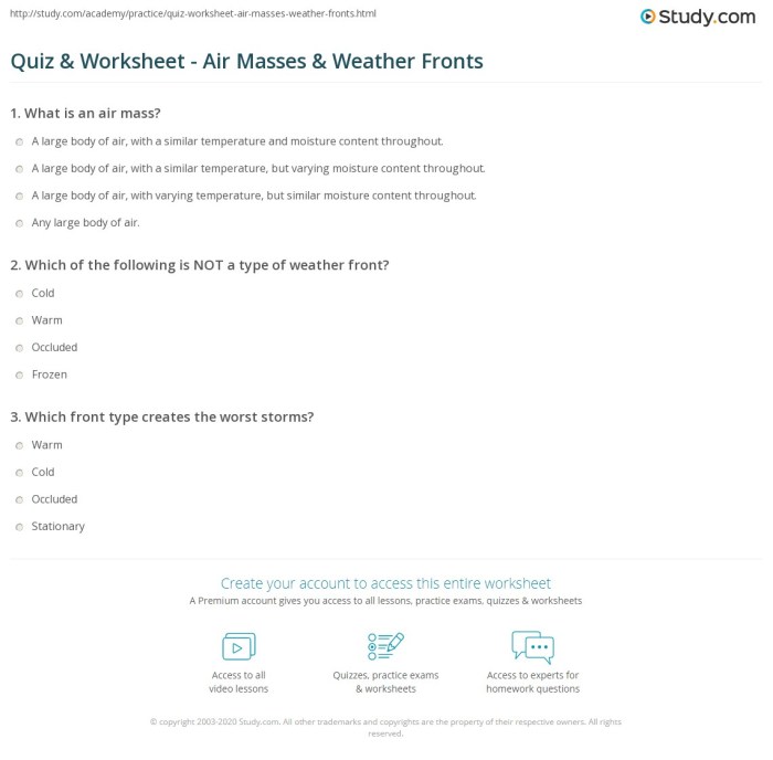 Air mass and fronts worksheet